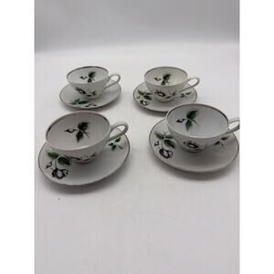 Set of 4 Vintage Stonegate Midnight Rose Cup & Saucer, Grey Rose Bavaria Germany